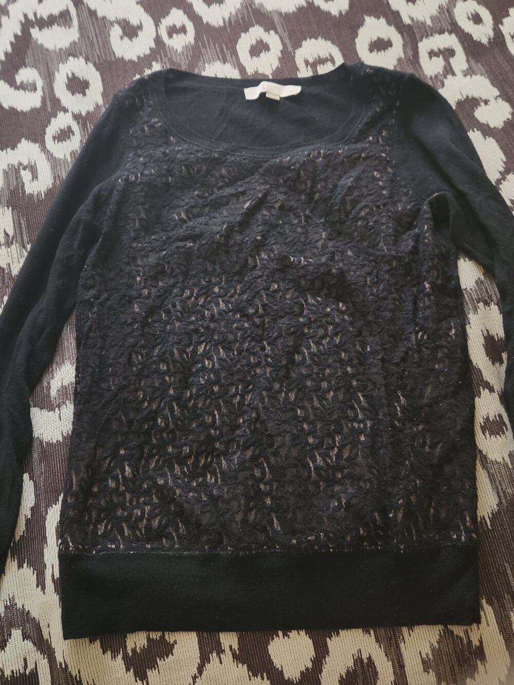 The Loft Black lace front sweater, Women's Petite XS